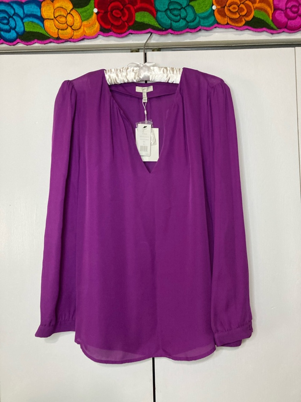 Joie Large 100% Silk Rich Purple Quiet Luxury MSRP $228 Long Sleeve Blouse